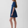 Denim Kabarık Kollu Sweetheart Mini Elbise