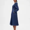 Denim Kalp Yaka Midi Elbise