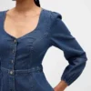 Denim Kalp Yaka Midi Elbise