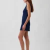 Denim Kayık Yaka Mini Elbise