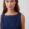 Denim Kayık Yaka Mini Elbise