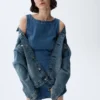 Denim Kayık Yaka Sırtı Açık Mini Elbise