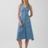 Denim Mendil Etekli Midi Elbise