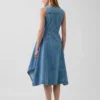 Denim Mendil Etekli Midi Elbise