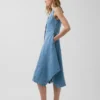 Denim Mendil Etekli Midi Elbise