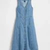 Denim Mendil Etekli Midi Elbise