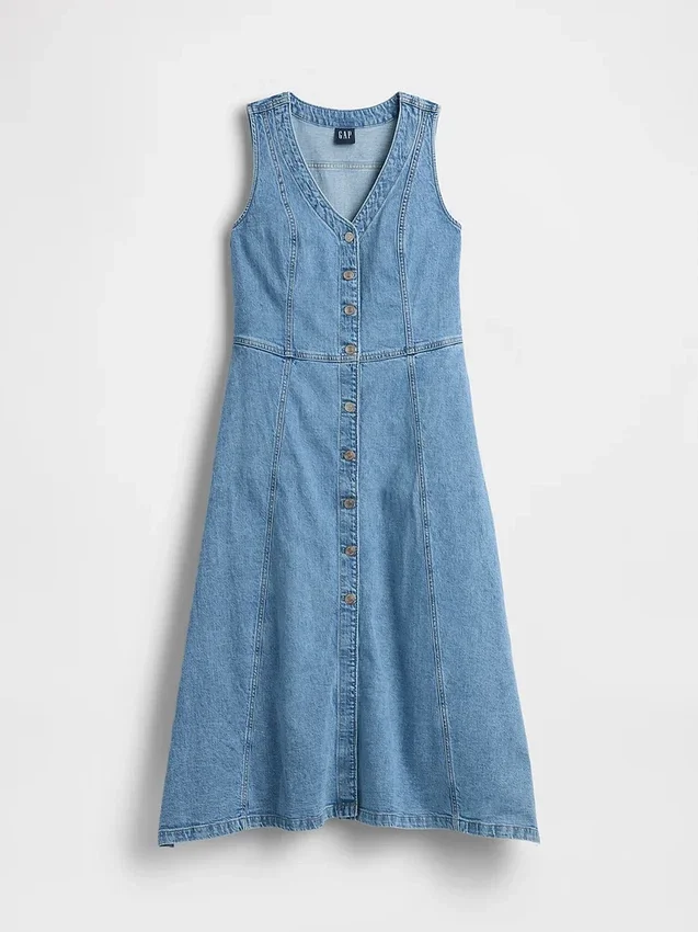 Denim Mendil Etekli Midi Elbise