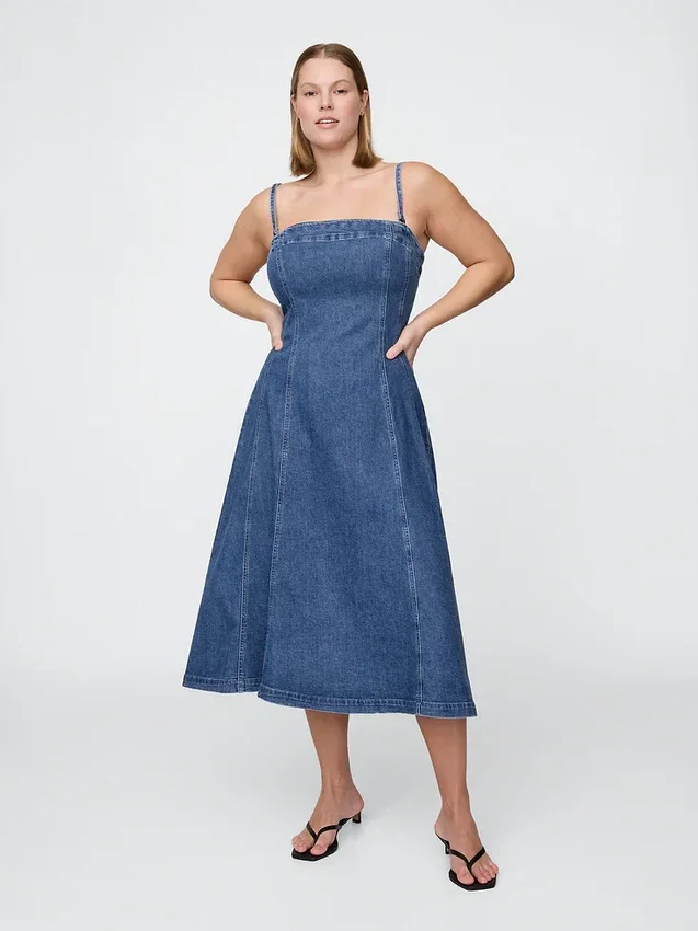 Denim Midi Elbise