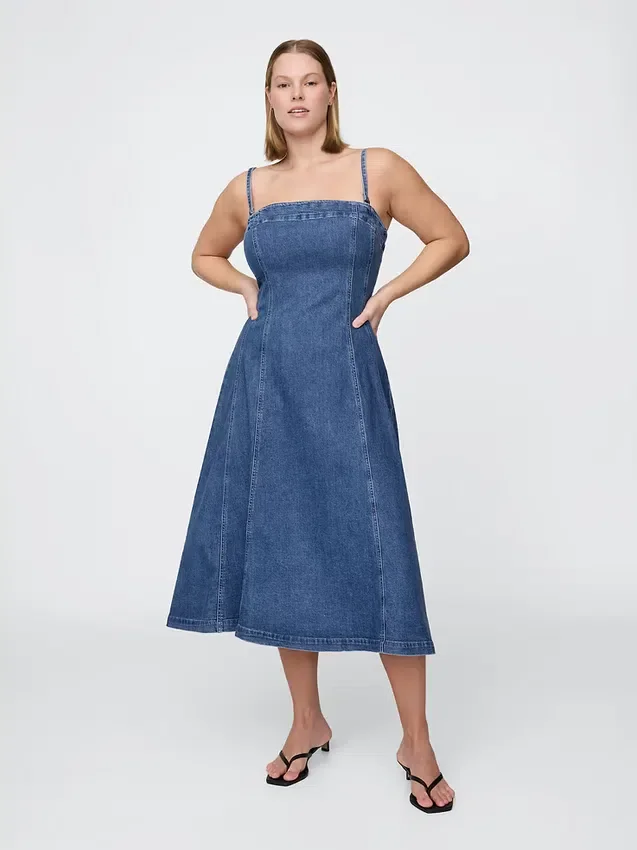 Denim Midi Elbise