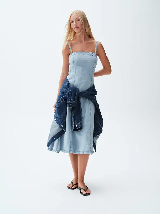 Denim Midi Elbise
