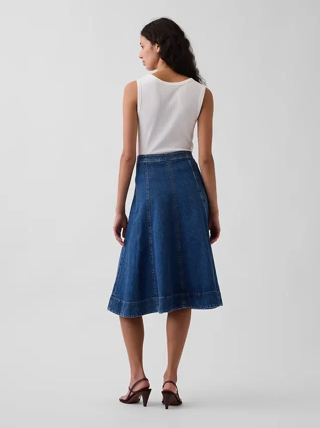 Denim Midi Lale Etek