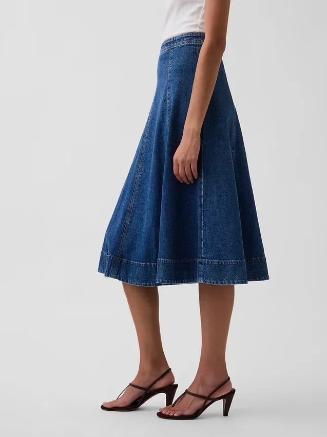 Denim Midi Lale Etek