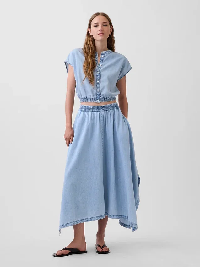 Denim Midi Mendil Etek