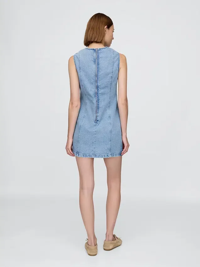 Denim Mini Düz Kesim Elbise