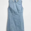 Denim Mini Düz Kesim Elbise