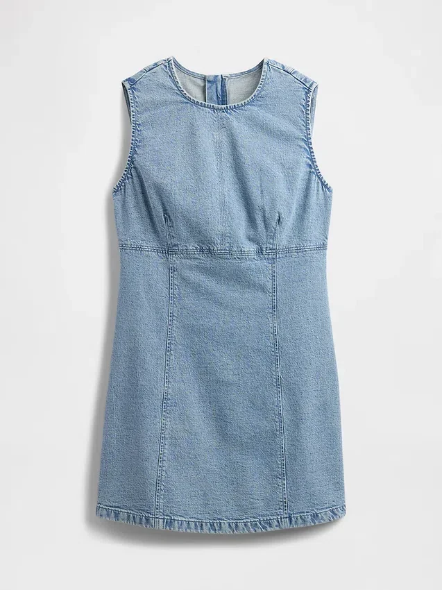Denim Mini Düz Kesim Elbise
