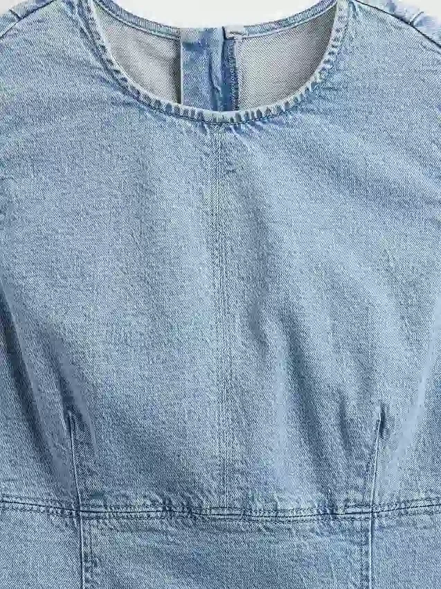Denim Mini Düz Kesim Elbise