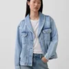 Denim Oversized Şal Yaka Denim Ceket