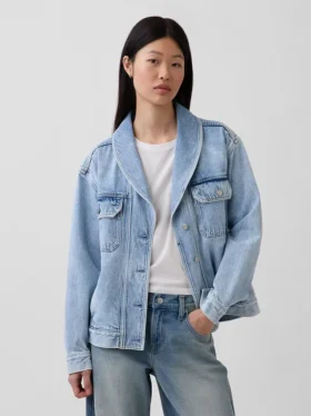 Denim Oversized Şal Yaka Denim Ceket