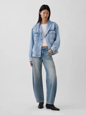 Denim Oversized Şal Yaka Denim Ceket