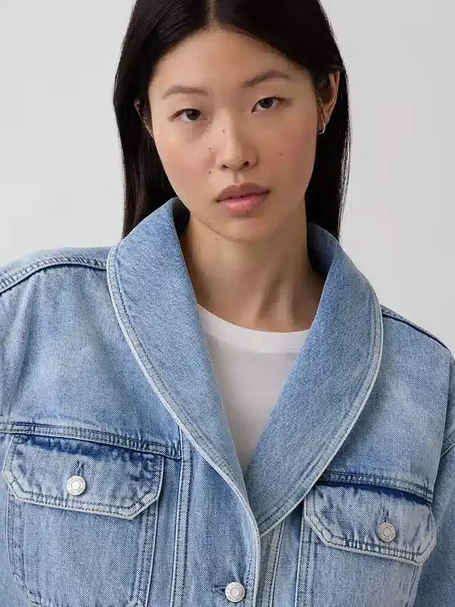 Denim Oversized Şal Yaka Denim Ceket