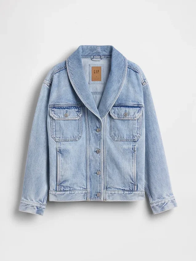 Denim Oversized Şal Yaka Denim Ceket