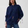 Denim Oversized Büzgülü Kollu Gömlek