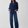 Denim Oversized Büzgülü Kollu Gömlek