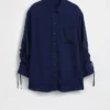 Denim Oversized Büzgülü Kollu Gömlek