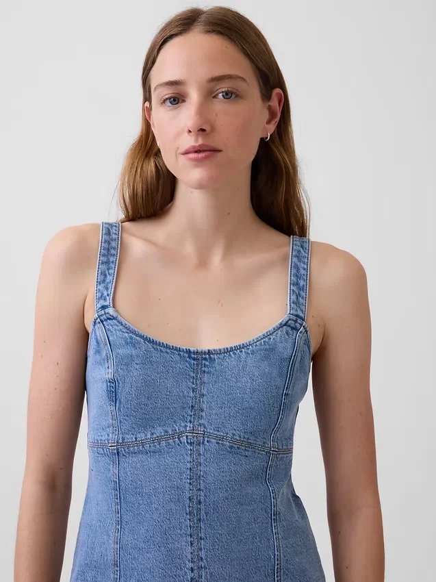 Denim Panelli Mini Elbise