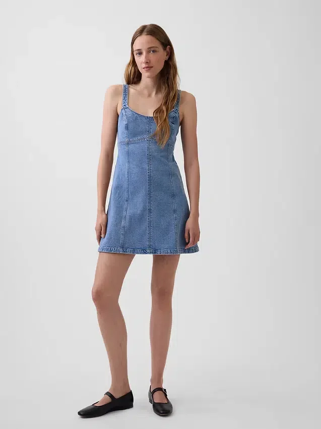 Denim Panelli Mini Elbise