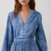 Denim Parçalı Bel Midi Elbise