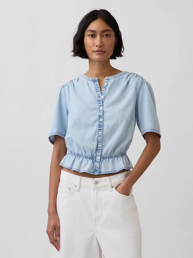 Denim Peplum Kısa Üst