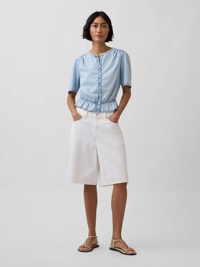 Denim Peplum Kısa Üst