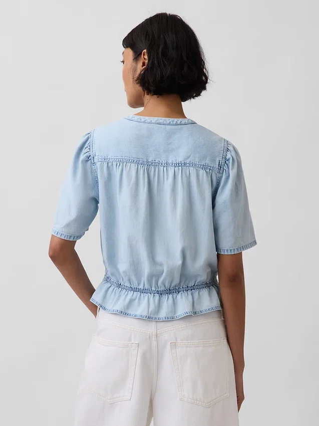 Denim Peplum Kısa Üst