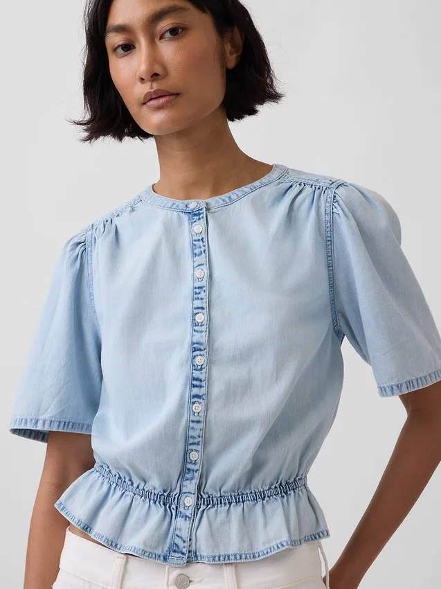 Denim Peplum Kısa Üst