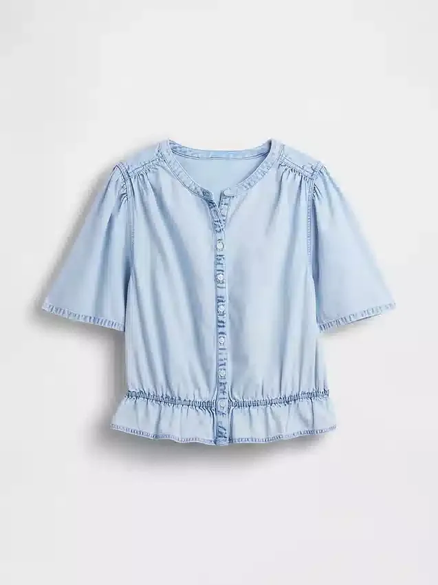Denim Peplum Kısa Üst