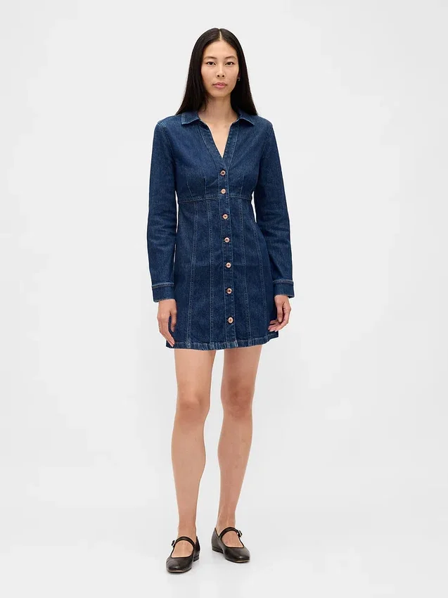 Denim Pileli Mini Elbise