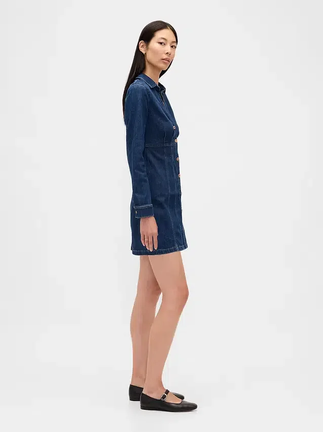 Denim Pileli Mini Elbise