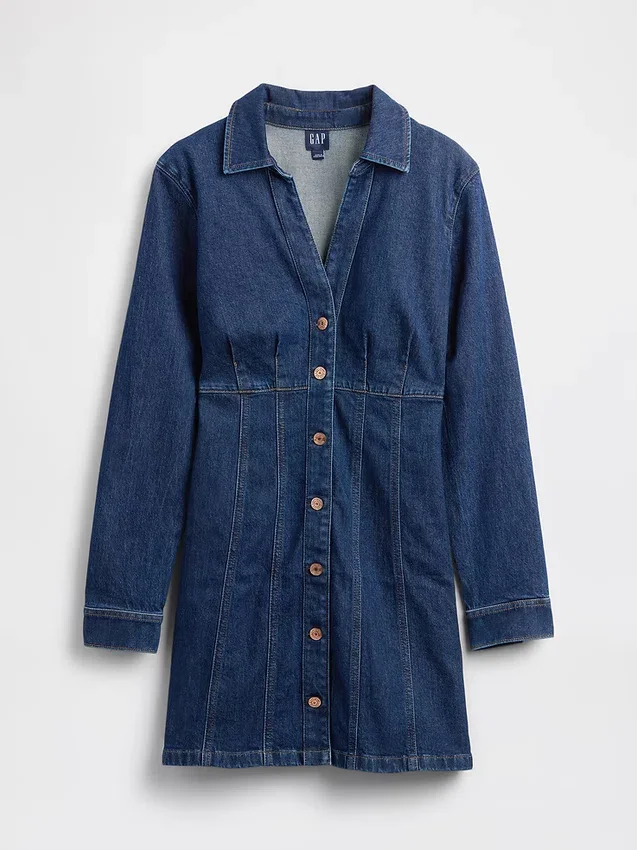 Denim Pileli Mini Elbise