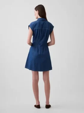 Denim Pileli Mini Gömlek Elbise