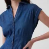 Denim Pileli Mini Gömlek Elbise