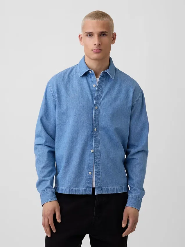 Denim Rahat Düz Etekli Gömlek