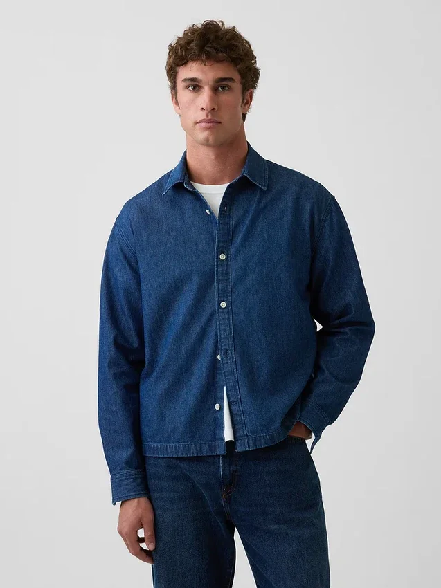 Denim Rahat Düz Etekli Gömlek