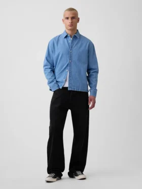 Denim Rahat Düz Etekli Gömlek