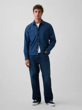 Denim Rahat Düz Etekli Gömlek