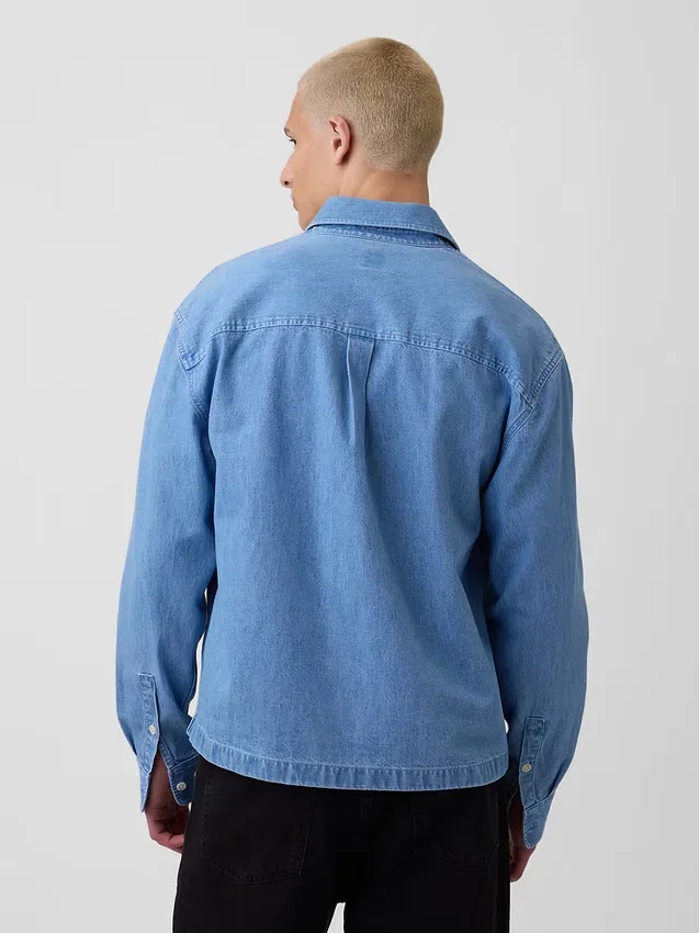 Denim Rahat Düz Etekli Gömlek