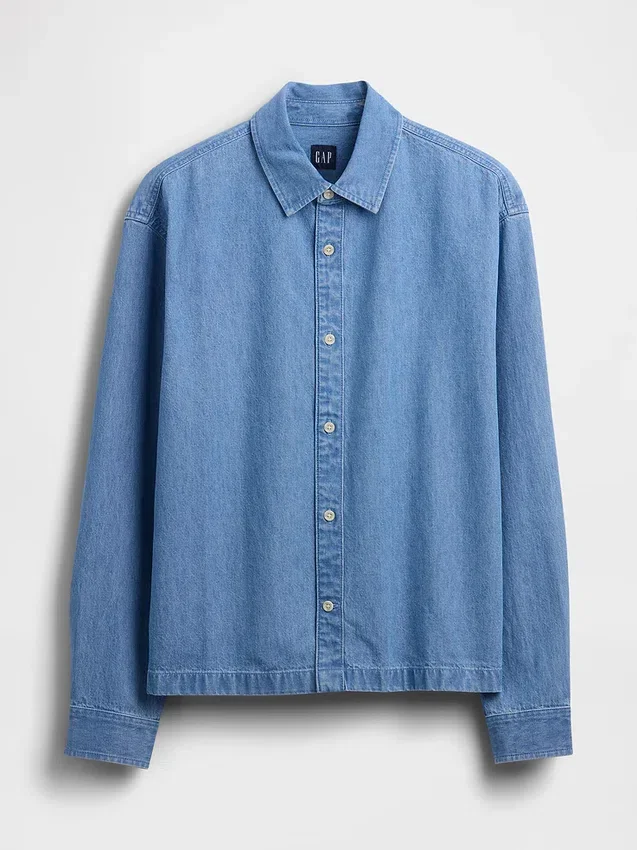 Denim Rahat Düz Etekli Gömlek