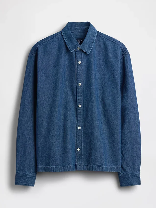 Denim Rahat Düz Etekli Gömlek