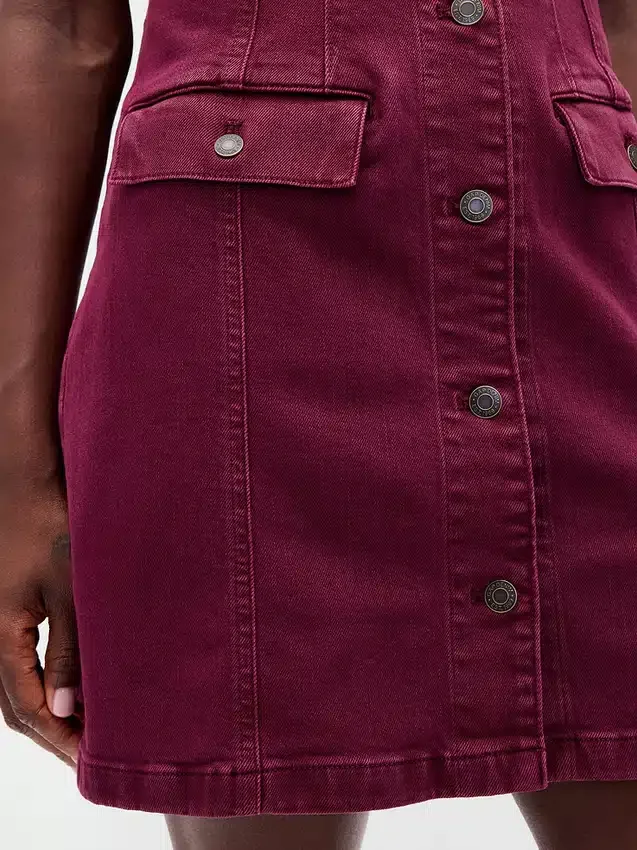 Denim Yakalı Düz Kesim Mini Elbise